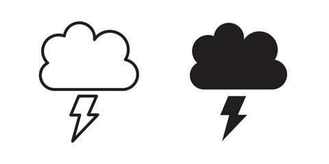 Cloud lightning icon symbol. Classic flat and linr style