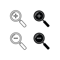 Magnifying glass icons with plus and minus signs for zoom functionality