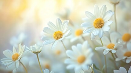 Spring daisies blooming in clusters of soft whites and pastel yellows