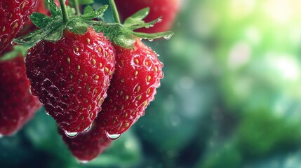 Fresh strawberries with water droplets