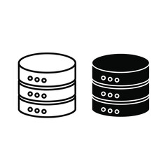 Database icon set in black and white for data storage and management