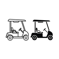 Golf cart illustration in black and white outlines for golfing concepts