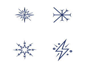 Collection of abstract winter snowflake and lightning bolt icons
