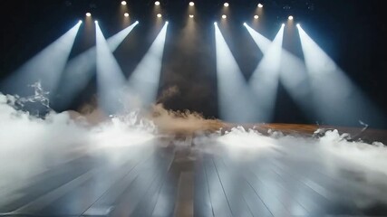 Dramatic stage lighting with fog creates a captivating performance atmosphere, perfect for theater productions and live events promotion