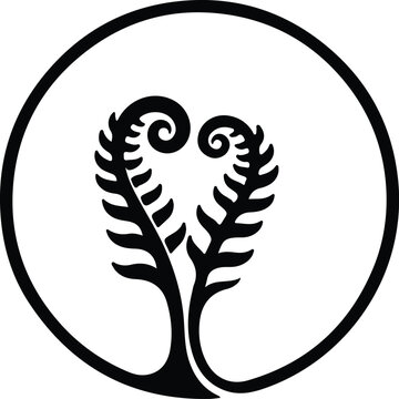 Illustration two unfurled fern fronds within a circle silhouette vector