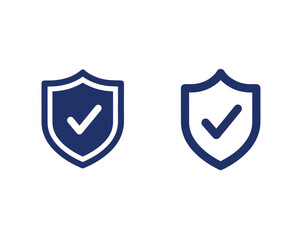 Two shield icons with checkmarks symbolize security and verification.