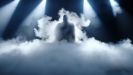 Dramatic stage lighting with swirling fog creates an atmospheric mood perfect for theater performance or creative presentation backdrops
