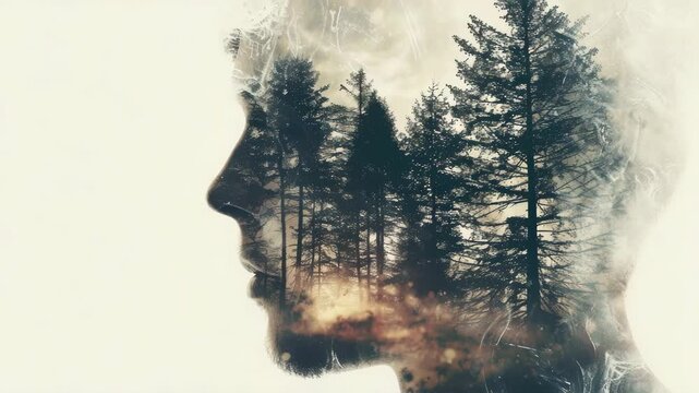 Video A silhouette of a man against a backdrop of trees, perfect for use as a placeholder or to add depth to your design