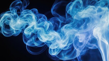 Abstract Blue Smoke Wisps Swirling Against a Dark Background.