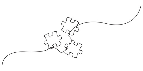 One line drawing Puzzle vector. Puzzle single line vector linear icon. Puzzle game outline line design. Hand drawn one line vector. Editable stroke