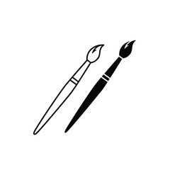 Two paintbrushes in black and white line art style illustration