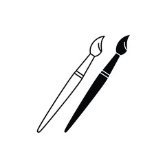 Two paintbrushes illustration one filled black one outline on white background