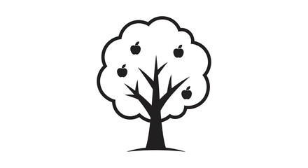 a simple black and white drawing of an apple tree with fruit a botanical silhouette