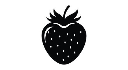 A simple black and white illustration of a strawberry fruit design a bold silhouette