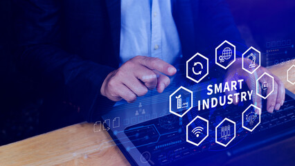 Smart industry, automation and optimisation concept on virtual. Business and modern technology concept, Future of manufacturing innovation. not ai