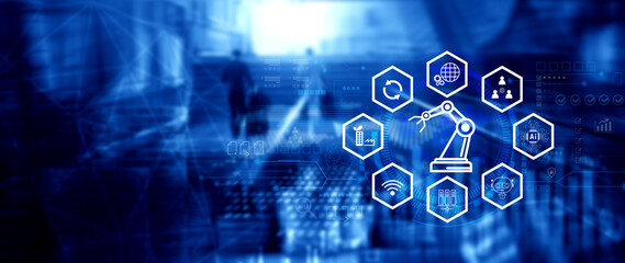 Smart industry, automation and optimisation concept on virtual. Business and modern technology concept, Future of manufacturing innovation. not ai