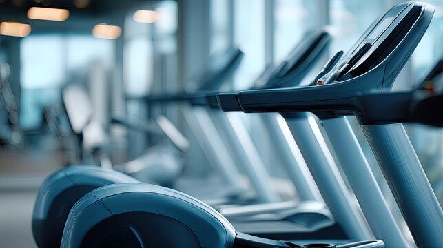 Modern gym interior featuring fitness equipment with blurred background, perfect for health and wellness design concepts