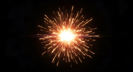 Powerful firework explosion, abstract spark burst, orange and white, representing energy and the theme of THE VOID [with copy space]