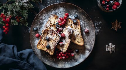 Cozy Christmas French Toast Festive Morning Light Rustic Holiday Food Photography Stock Image