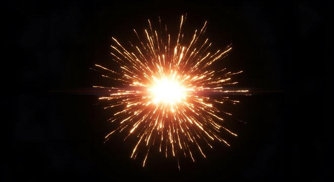 Powerful firework explosion, abstract spark burst, orange and white, representing energy and the theme of THE VOID [with copy space]
