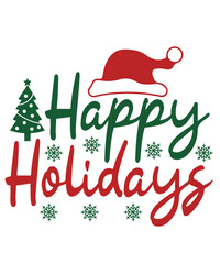 Happy Holidays typography clip art design on plain white transparent isolated background for card, shirt, hoodie, sweatshirt, apparel, card, tag, mug, icon, poster or badge