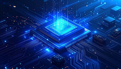 Abstract glowing blue digital network grid forming a flowing wave pattern on a dark background