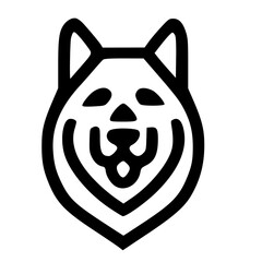 Smile of a northern wolf. Linear icon of a husky's head, front view