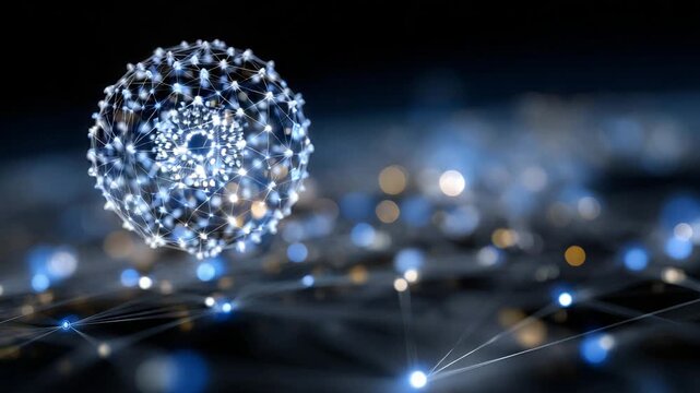 248Conceptual art of a decentralized blockchain sphere hovering above a global banking network, symbolizing the evolution from traditional systems to digital transparency