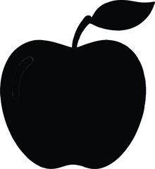 Silhouette of an apple with a stem and leaf.