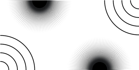 Abstract Black and White Radial Sunburst Pattern with Concentric Circles