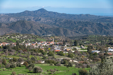 Kano Lefkara village overlooking Troodos mountains, Cyprus