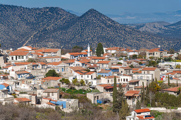 Pano lefkara village in cyprus showing traditional architecture and mountain landscape