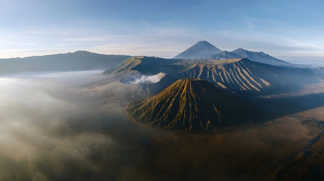 Serene Indonesian landscape Mount Bromo’s misty crater evokes travel nature photography inspiration