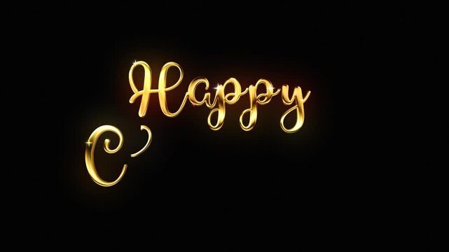 Happy Christmas golden text lettering handwritten calligraphy animation, gold color animated cursive lettering reveal celebration isolated for invitation greeting card festive holiday elegant alpha