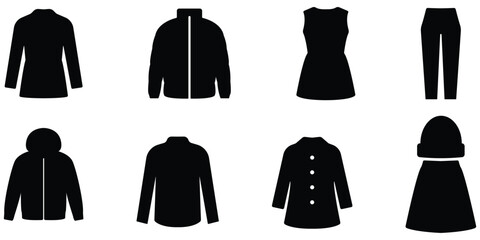 Fototapeta premium Fashion clothing silhouette set, Apparel outline icon pack, Outerwear and garment figure collection