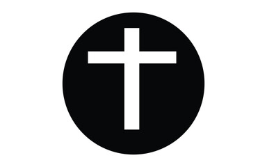 White cross in black circle religious christianity symbol against white