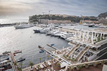 Fototapeta premium Monaco Monte Carlo Skyline with Luxury Yachts cars ans casino on the Mediterranean Coast