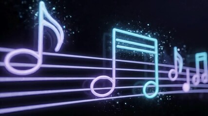 Vibrant musical notes glow rhythmically, perfect for creative projects, concerts, and lively events with an upbeat, modern feel