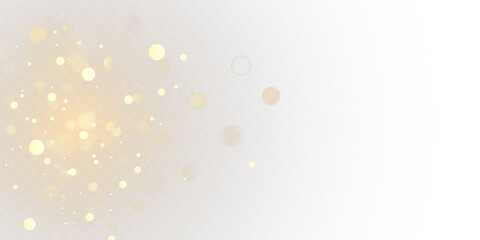Sparkling golden particles, glowing bokeh lights isolated on dark transparent background