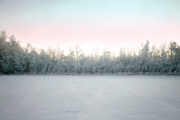 Blue and pink sky line with snow