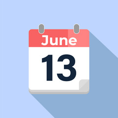 June 13 Vector Calendar
Modern flat color vector calendar with date