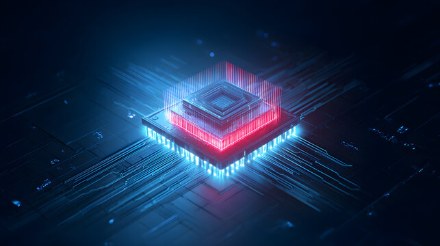 Cutting-edge computer processor with glowing red accents signifies high performance computing and advanced technology solutions