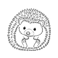Cute line art illustration of a round hedgehog with a fluffy body sitting contentedly