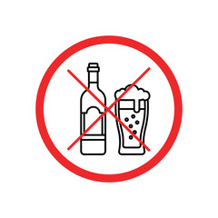 No alcohol sign featuring a crossed-out bottle and glass symbolizing a prohibition on drinking
