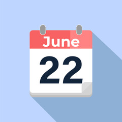 Fototapeta premium June 22 Vector Calendar Modern flat color vector calendar with date