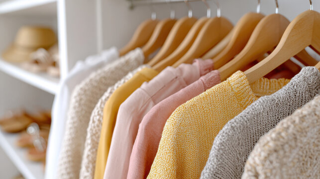 Organized closet interior with clothes arranged by color for fashion and storage optimization