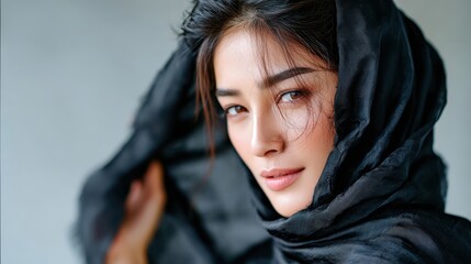 Close-up portrait of a woman with black hijab
