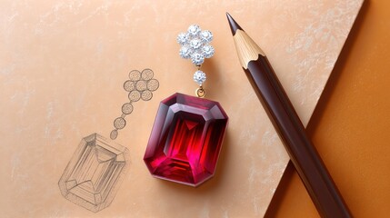 Luxury jewelry design crafting precious ruby earring