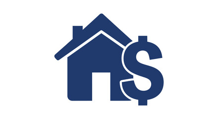 A dark blue house with a dollar sign symbol representing financial matters silhouette