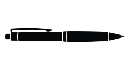 A simple black ballpoint pen illustration with a sleek design presented as a silhouette